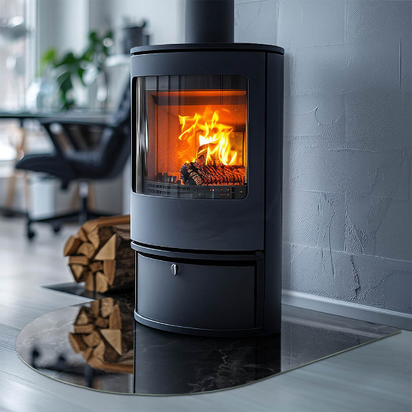 Halbrunde Glasbodenplatte Kamin Stilvolles Marmormotiv