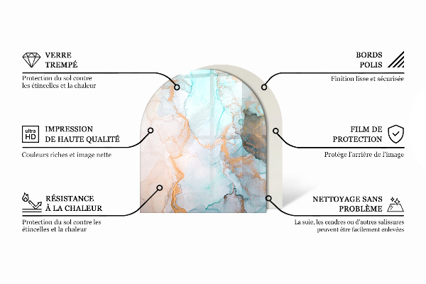 Halbrunde Glasplatte für Kaminofen Marmormotiv mit feinen Adern