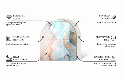 Halbrunde Glasplatte für Kaminofen Marmormotiv mit feinen Adern