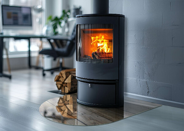 Halbrunde Glasbodenplatte Kamin Bretter im Naturstil