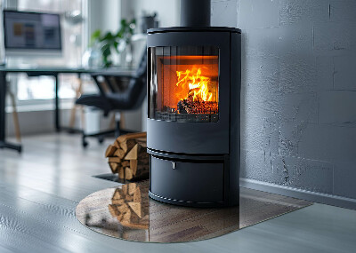 Halbrunde Funkenschutzplatte Glas Holzmuster in geometrischer Anordnung