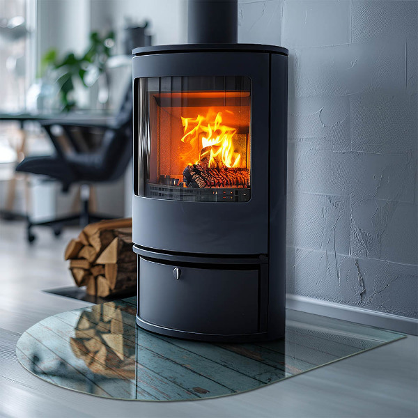 Halbrunde Funkenschutzplatte Glas Rustikale Dielen im Naturstil