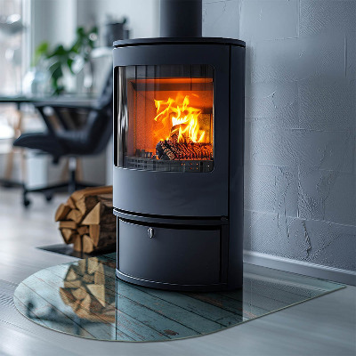 Halbrunde Funkenschutzplatte Glas Rustikale Dielen im Naturstil