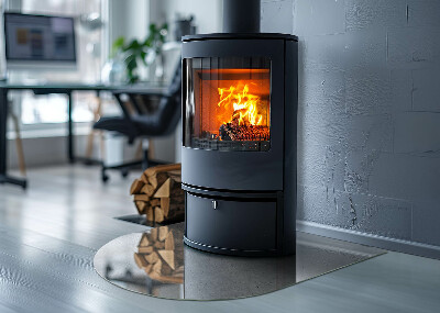 Halbrunde Glasplatte für Kaminofen Betonstruktur im Rohstil