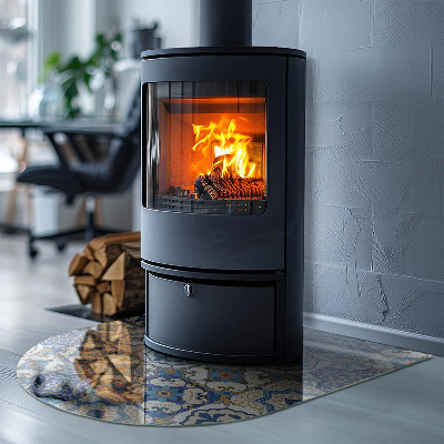 Halbrunde Glasplatte für Kaminofen Mosaikmotiv mit floralen Akzenten