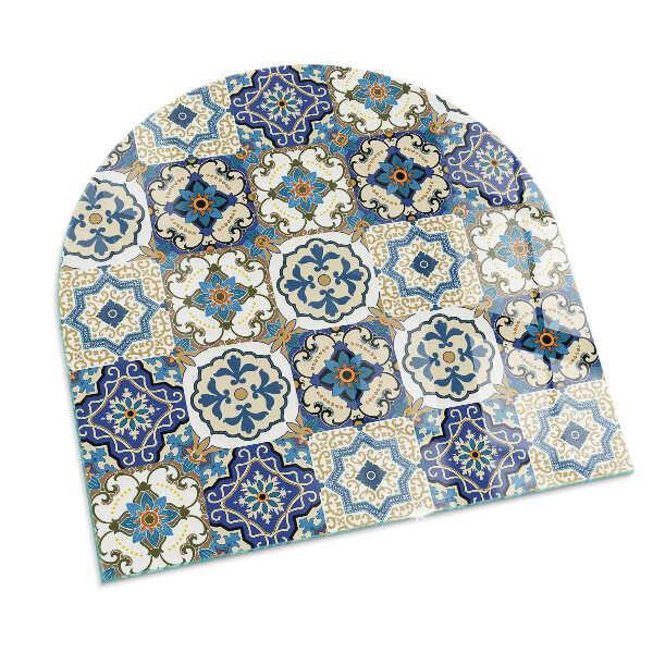 Halbrunde Glasplatte für Kaminofen Mosaikmotiv mit floralen Akzenten