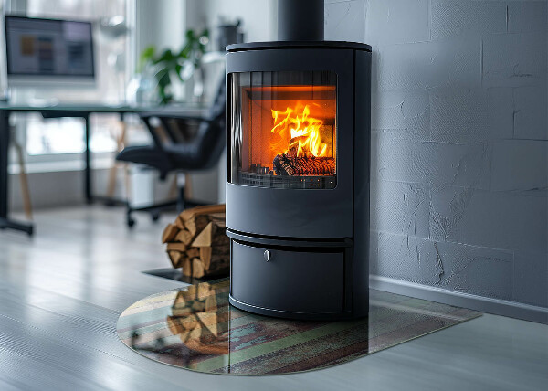 Halbrunde Glasplatte für Kaminofen Platinenfarben in verschiedenen Farbtönen