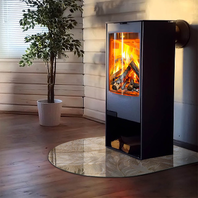 Halbrunde Glasplatte für Kaminofen Zarte Blattmuster