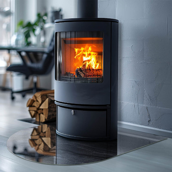 Halbrunde Glasbodenplatte Kamin Muster der Gesteinsstruktur