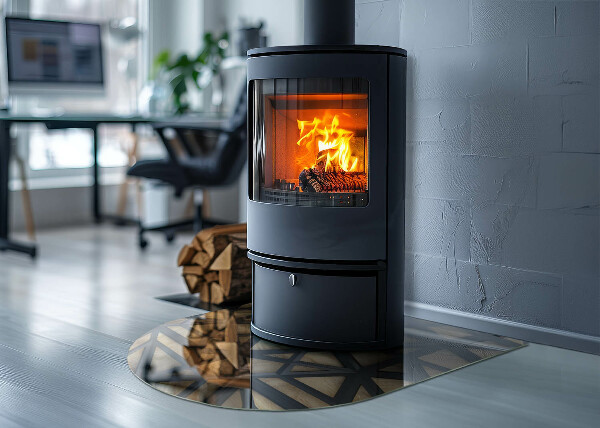 Halbrunde Funkenschutzplatte Glas Moderne Formen mit Holzakzenten