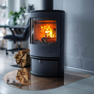 Halbrunde Glasbodenplatte Kamin Rostmuster im Hintergrund