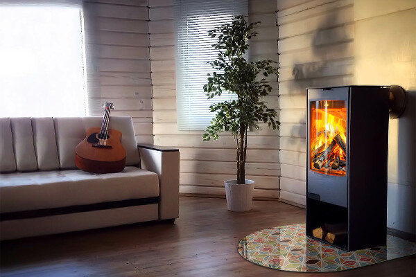 Halbrunde Glasplatte für Kaminofen Polygonale Muster im Web