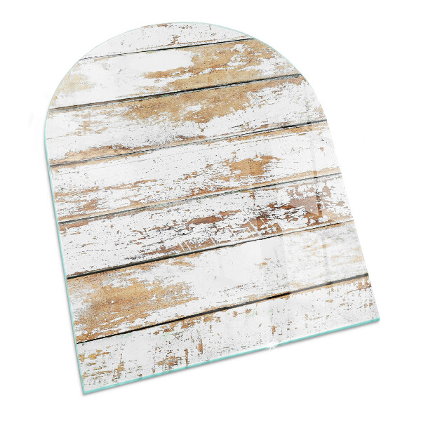 Halbrunde Glasbodenplatte Kamin Rostiges Holzbrett