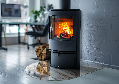 Halbrunde Glasbodenplatte Kamin Rostiges Holzbrett