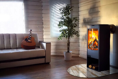 Halbrunde Glasbodenplatte Kamin Rostiges Holzbrett