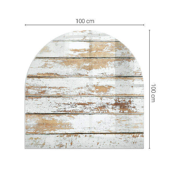 Halbrunde Glasbodenplatte Kamin Rostiges Holzbrett