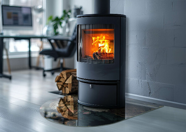 Halbrunde Glasplatte für Kaminofen Blumenmotiv mit Schmetterlingen