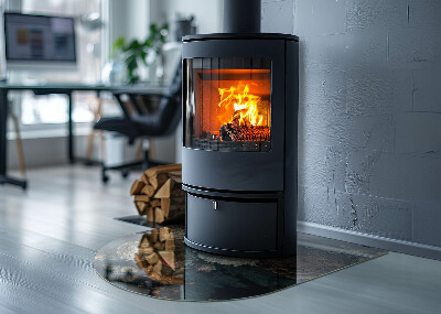 Halbrunde Glasplatte für Kaminofen Blumenmotiv mit Schmetterlingen