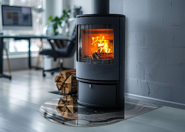 Halbrunde Glasbodenplatte Kamin Abstrakte wellenförmige und lineare Muster