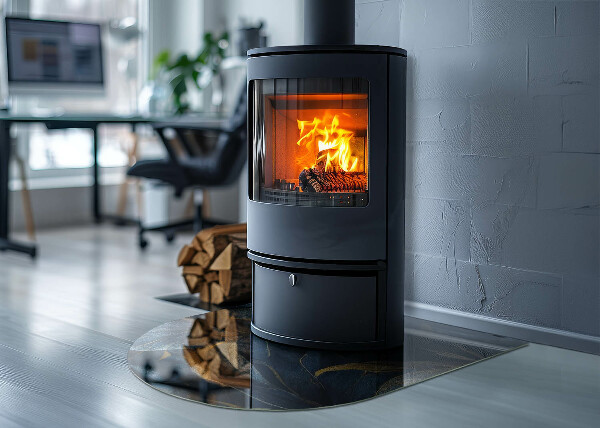 Halbrunde Glasplatte für Kaminofen Stilvolle Blätter in der Struktur