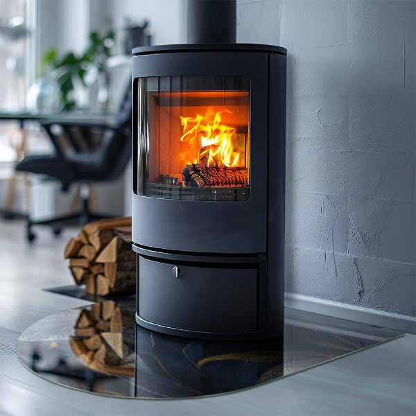 Halbrunde Glasplatte für Kaminofen Stilvolle Blätter in der Struktur