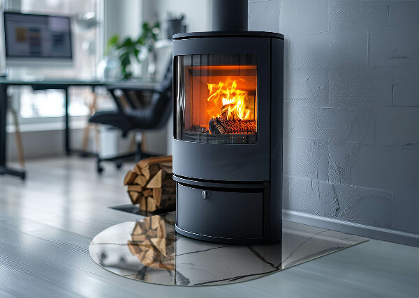 Halbrunde Funkenschutzplatte Glas Marmoradern in elegantem Stil