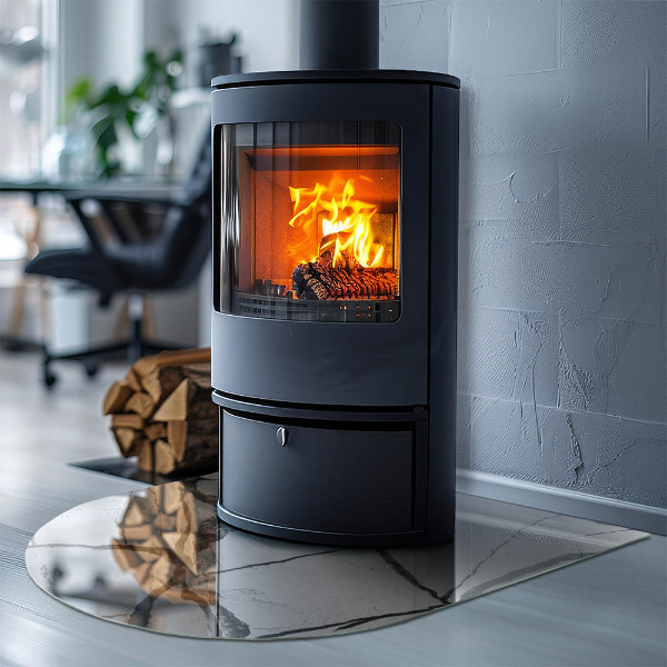 Halbrunde Funkenschutzplatte Glas Marmoradern in elegantem Stil