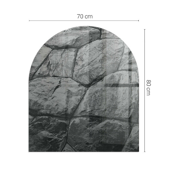 Halbrunde Glasplatte für Kaminofen Steinoptik in natürlicher Ausführung