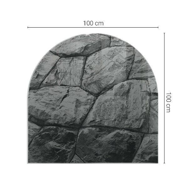 Halbrunde Glasplatte für Kaminofen Steinoptik in natürlicher Ausführung