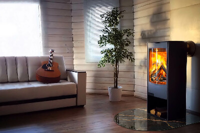 Halbrunde Glasbodenplatte Kamin Marmoroptik mit feiner Maserung