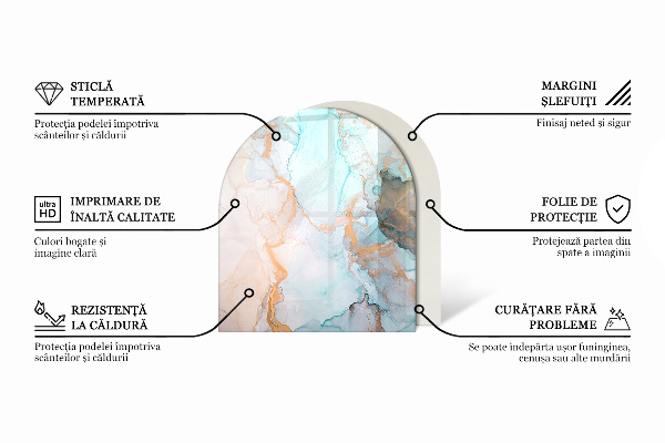 Halbrunde Glasplatte für Kaminofen Abstraktes Marmormotiv
