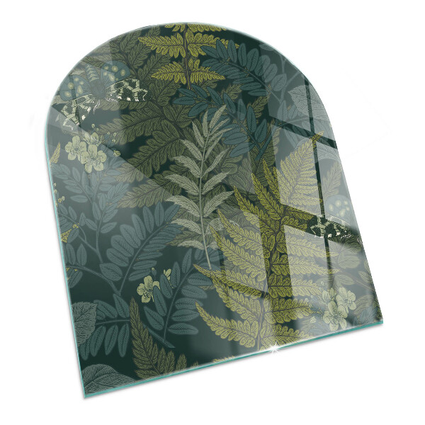 Halbrunde Funkenschutzplatte Glas Pflanzenmuster mit Schmetterlingen