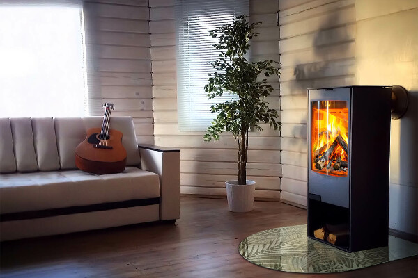 Halbrunde Glasplatte für Kaminofen Tropische Blätter im Hintergrund