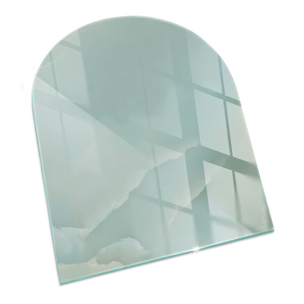 Halbrunde Glasbodenplatte Kamin Marmormotiv in dezenten Farbtönen