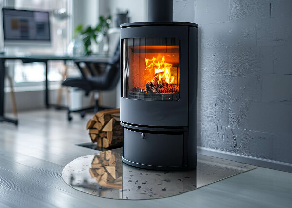 Halbrunde Glasbodenplatte Kamin Steinmuster mit kleinen Akzenten