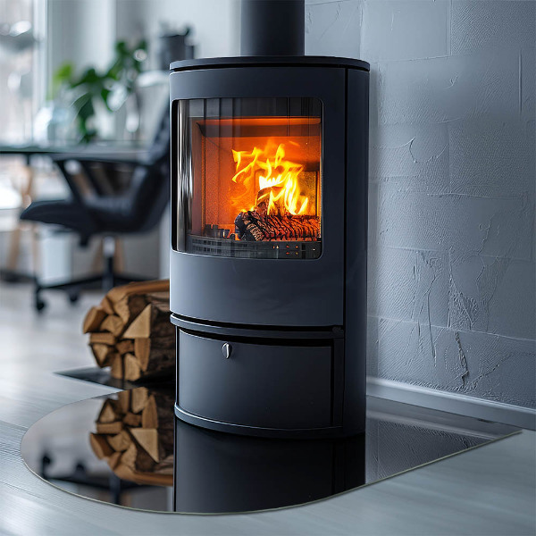 Halbrunde Glasbodenplatte Kamin Farbe: Schwarz