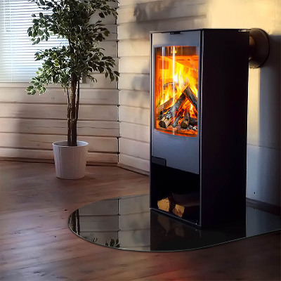 Halbrunde Glasbodenplatte Kamin Farbe: Schwarz