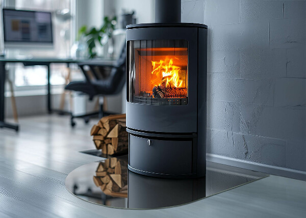 Halbrunde Glasplatte für Kaminofen Farbe: Graubraun