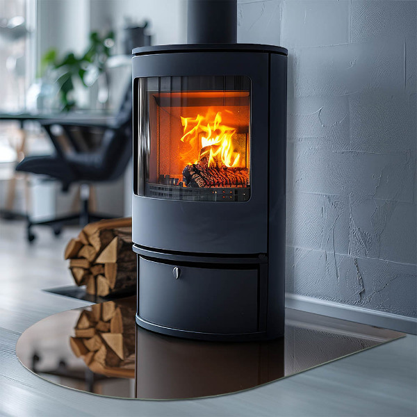 Halbrunde Glasbodenplatte Kamin Farbe Braun