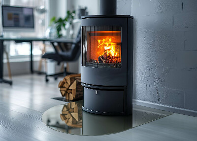 Halbrunde Glasplatte für Kaminofen Olivfarben