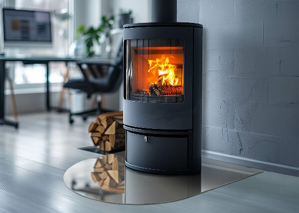 Halbrunde Glasbodenplatte Kamin Hellcremefarben