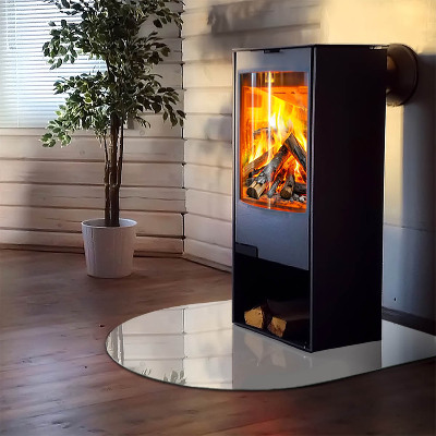 Halbrunde Glasbodenplatte Kamin Farbe Grau