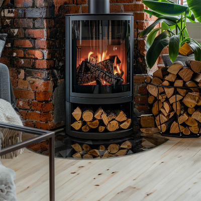 Glasbodenplatte Ecke Kamin Geometrie im dreidimensionalen Raum