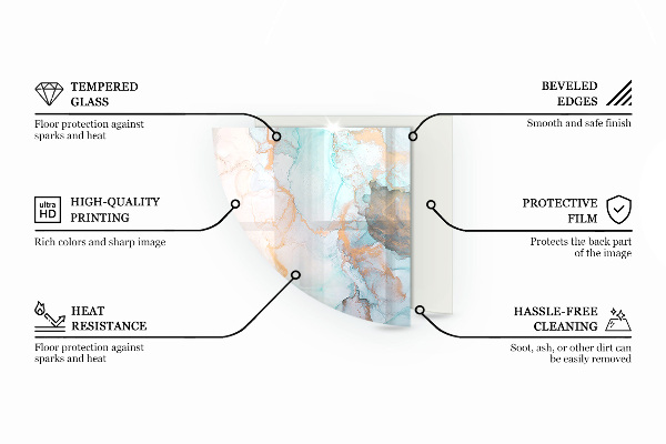 Eck-Glasplatte für Kaminofen Keramische Muster im Hintergrund