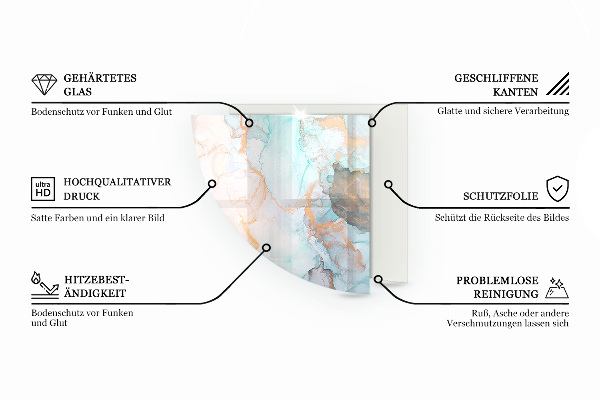 Funkenschutzplatte Glas Ecke Holzmuster in geometrischer Anordnung