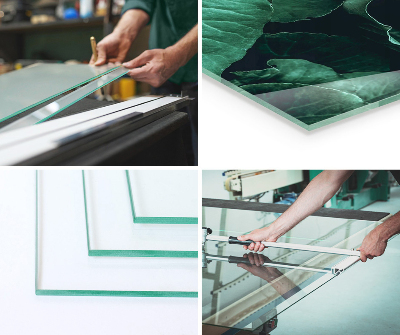 Funkenschutzplatte Glas Ecke Betonstruktur im Rohstil