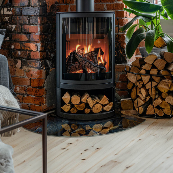 Eck-Glasplatte für Kaminofen Stilvolle Blätter in der Struktur