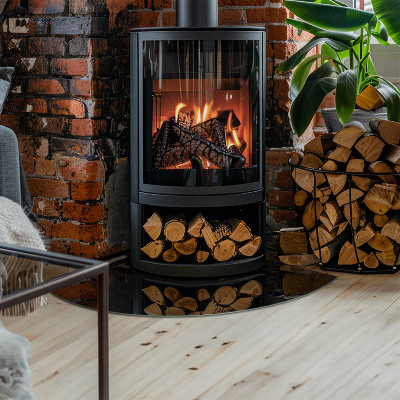 Glasbodenplatte Ecke Kamin Farbe Schwarz