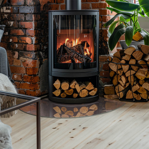 Glasbodenplatte Ecke Kamin Farbe Beige