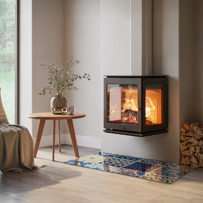 Rechteckige Glasplatte für Kaminofen Keramische Muster im Hintergrund